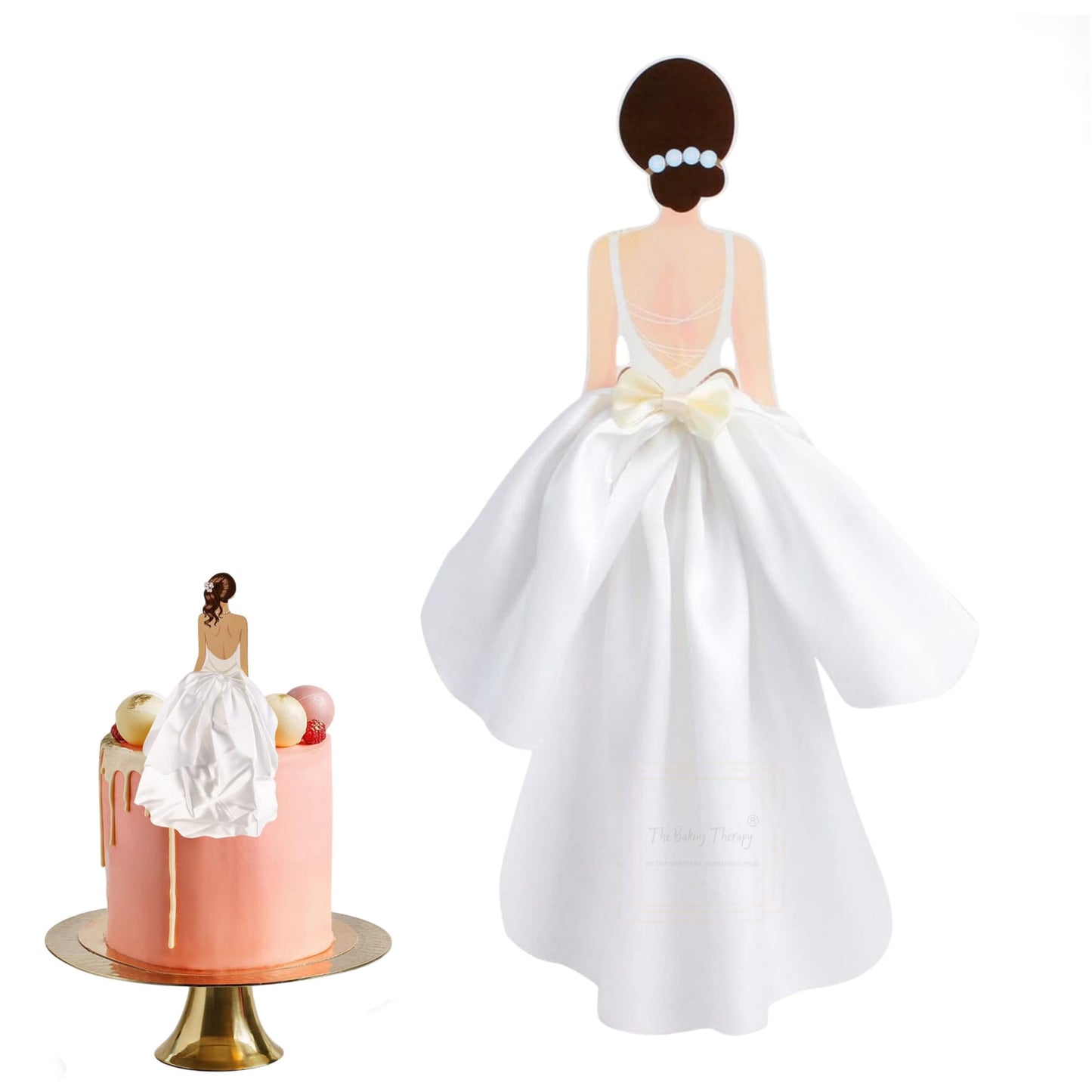 Woman Back Silk Gauze White Skirt Wedding Cake Topper