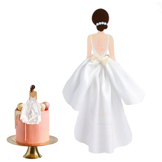Woman Back Silk Gauze White Skirt Wedding Cake Topper