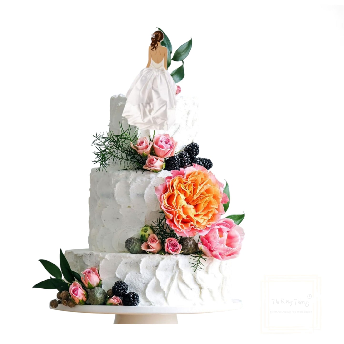 Woman Back Silk Gauze White Skirt Wedding Cake Topper