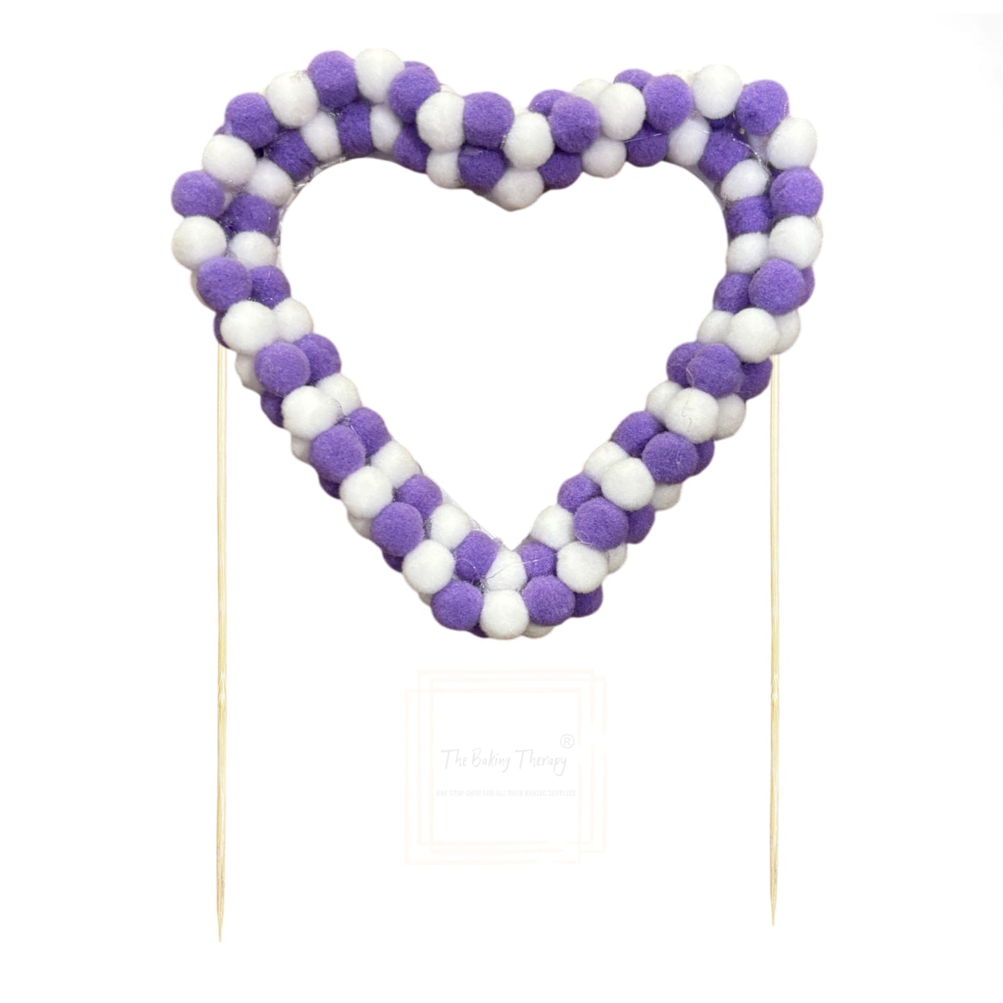 Purple And White Heart Pom Pom Cake Topper