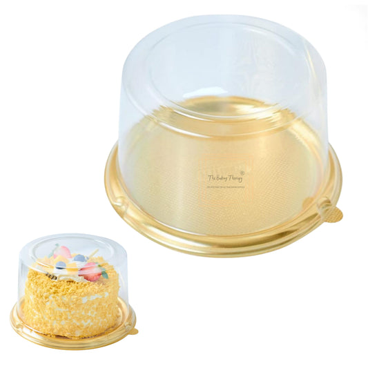 PVC Round Bento Box With Golden Base Cake Box Dessert Packaging 5 inch (Pack Of 5 Pcs)