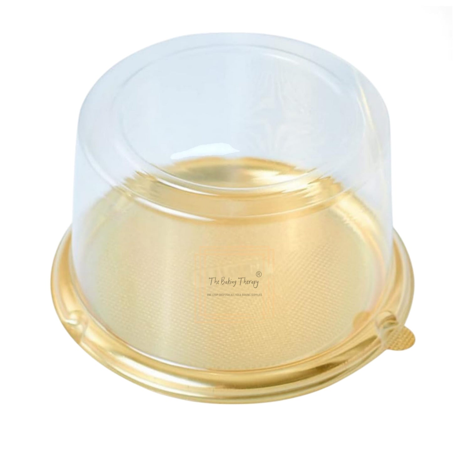 PVC Round Bento Box With Golden Base Cake Box Dessert Packaging 5 inch (Pack Of 5 Pcs)