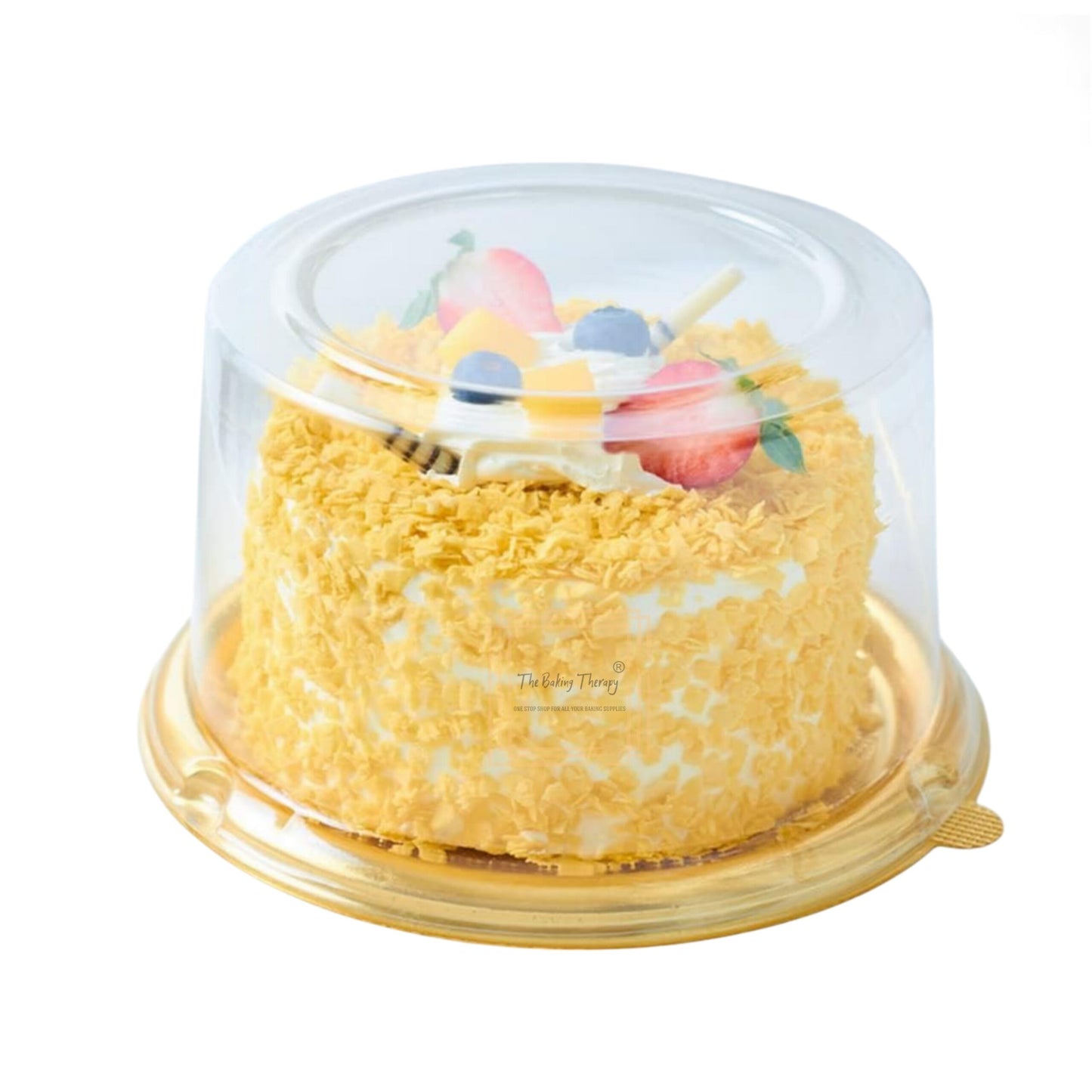 PVC Round Bento Box With Golden Base Cake Box Dessert Packaging 5 inch (Pack Of 5 Pcs)