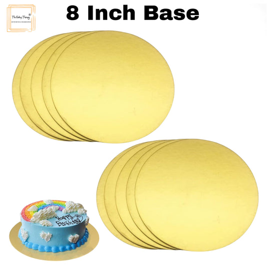 8 Inch MDF Round Cake Base Board Plate Pack Of 10 Pcs ( Golden )