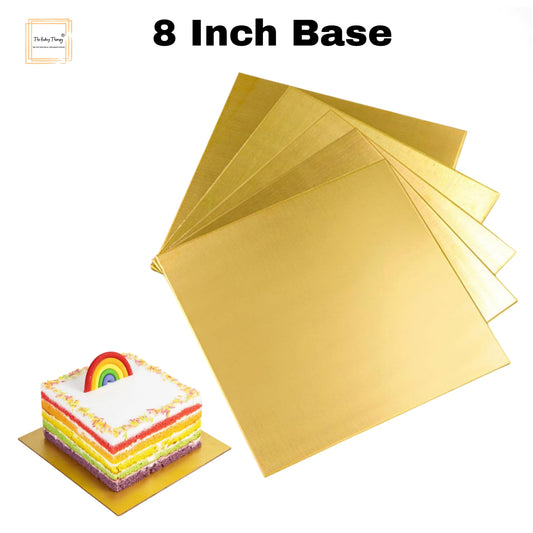 8 Inch MDF Square Cake Base Board Plate Pack Of 10 Pcs ( Golden )