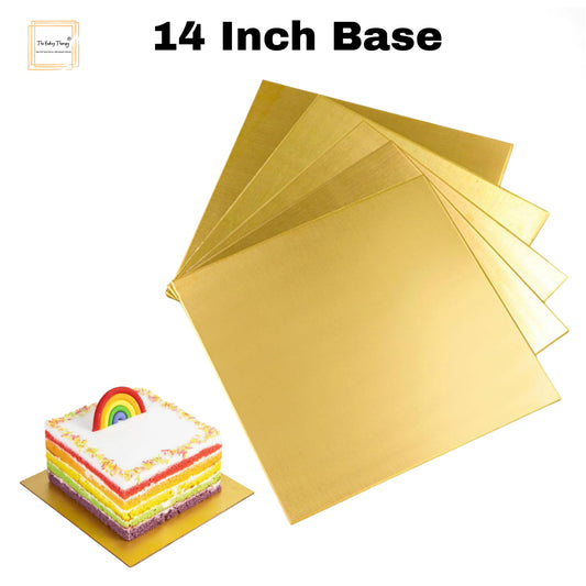 14 Inch MDF Square Cake Base Board Plate Pack Of 5 Pcs ( Golden )