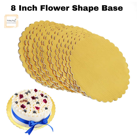 8 Inch MDF Round Flower Shape Cake Base Board Plate Pack Of 10 Pcs ( Golden )