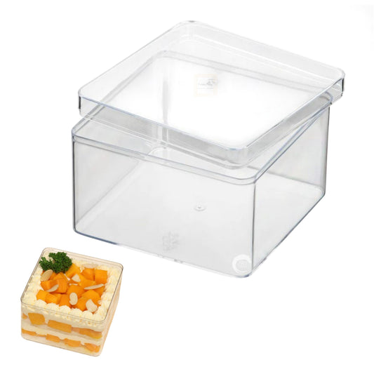 Transparent Acrylic Dessert Square Tub With Lid (Pack of 3)