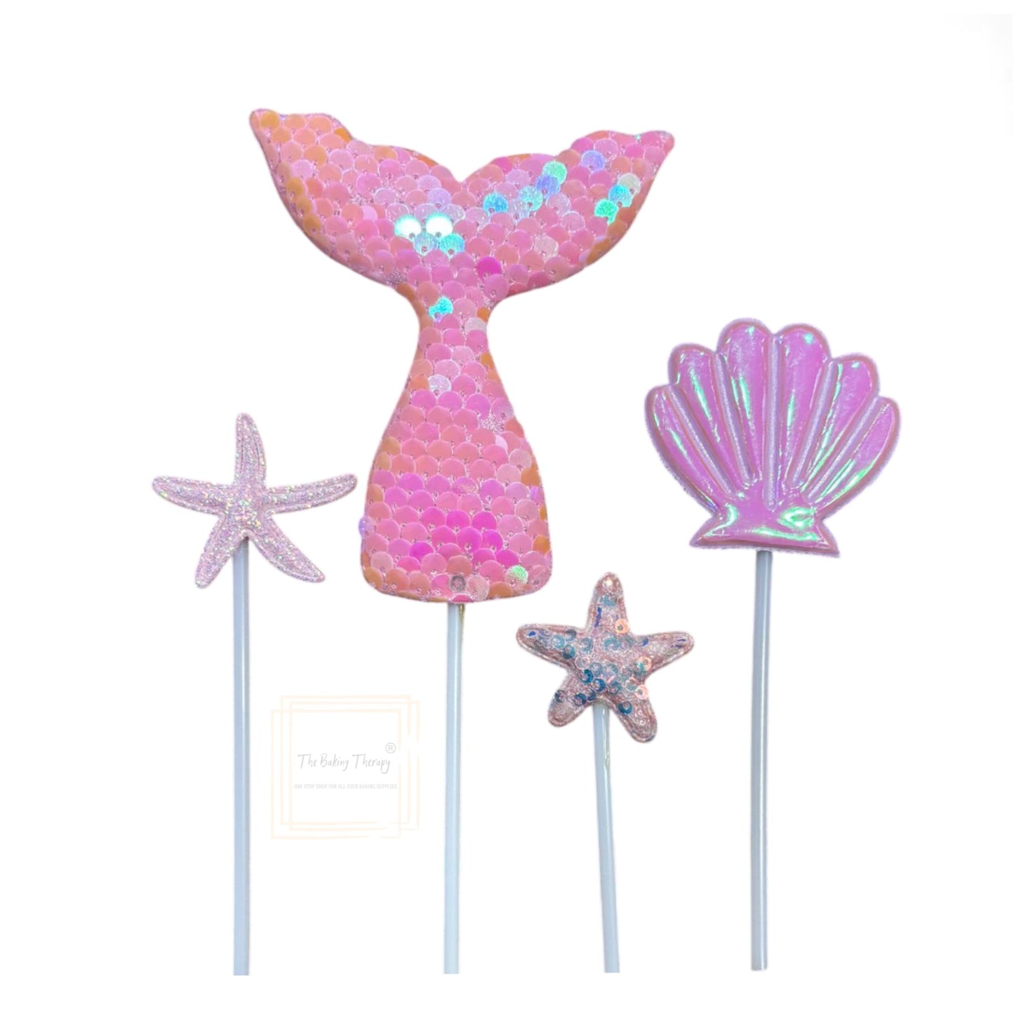 Mermaid Theme Cake Topper For Cake Decoration #3 ( Pack Of 4 Pcs )