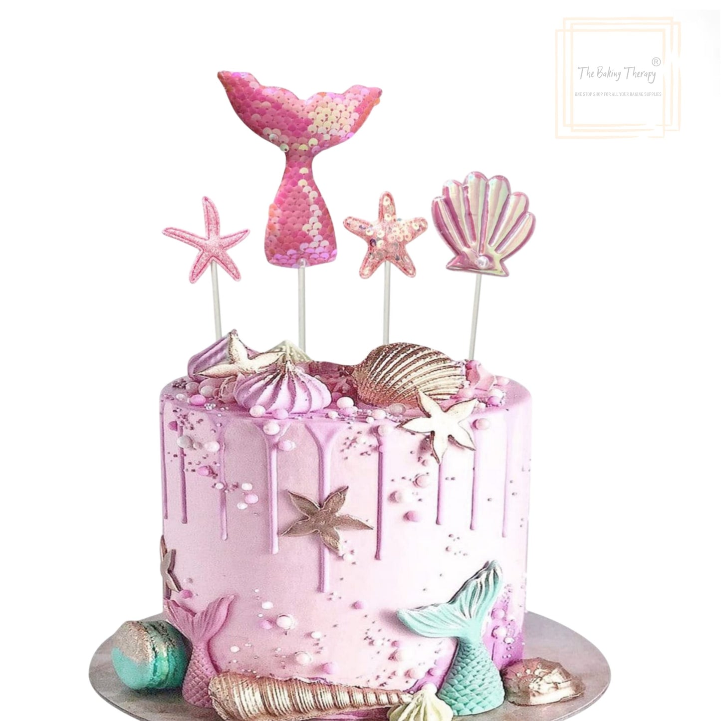 Mermaid Theme Cake Topper For Cake Decoration #3 ( Pack Of 4 Pcs )