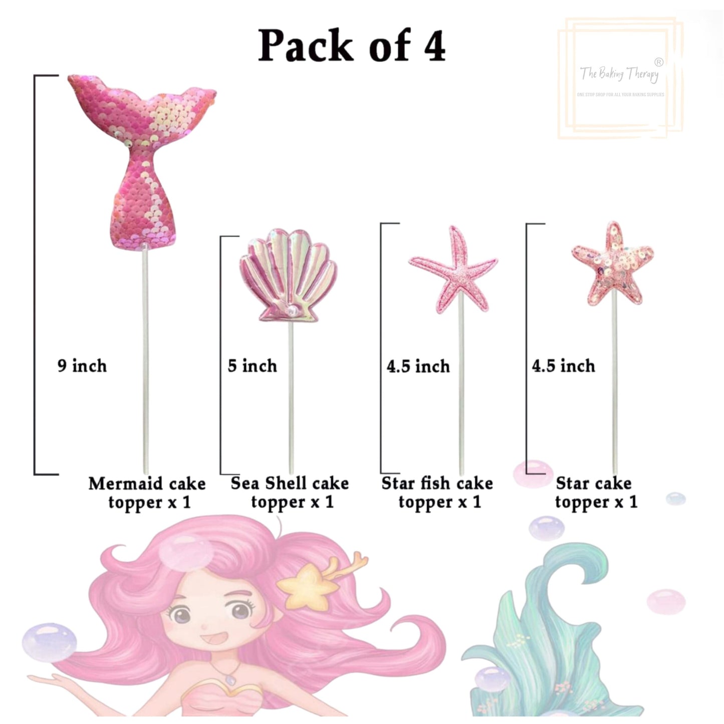 Mermaid Theme Cake Topper For Cake Decoration #4 ( Pack Of 4 Pcs )