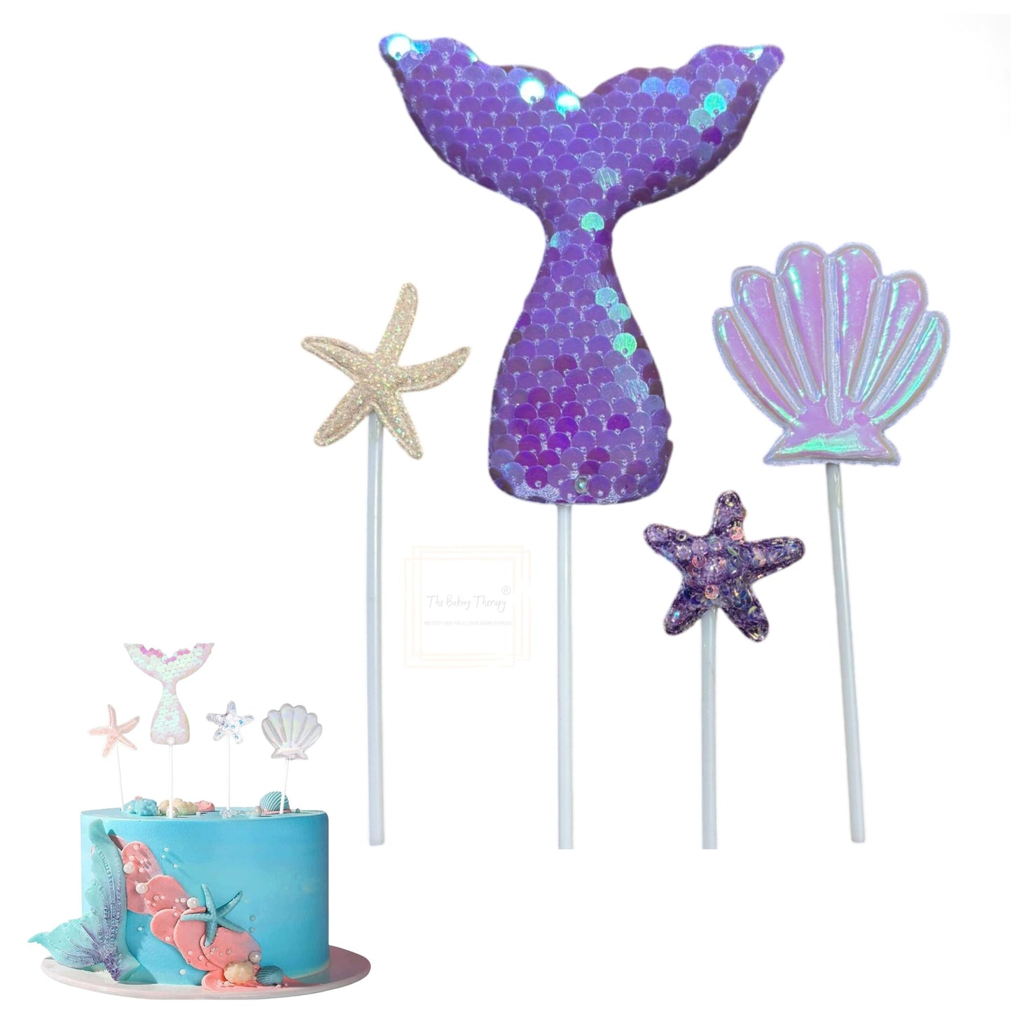 Mermaid Theme Cake Topper For Cake Decoration #2 ( Pack Of 4 Pcs )