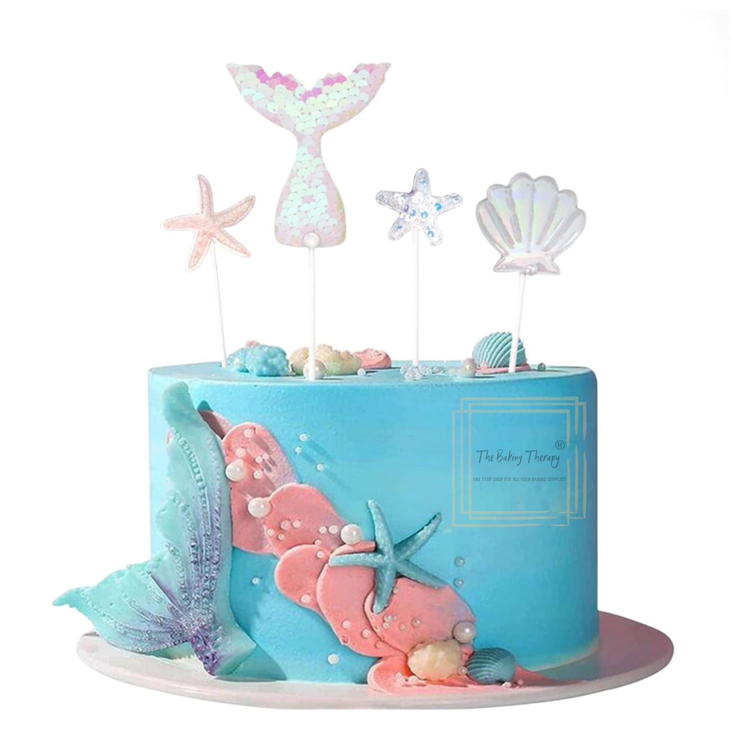 Mermaid Theme Cake Topper For Cake Decoration #2 ( Pack Of 4 Pcs )