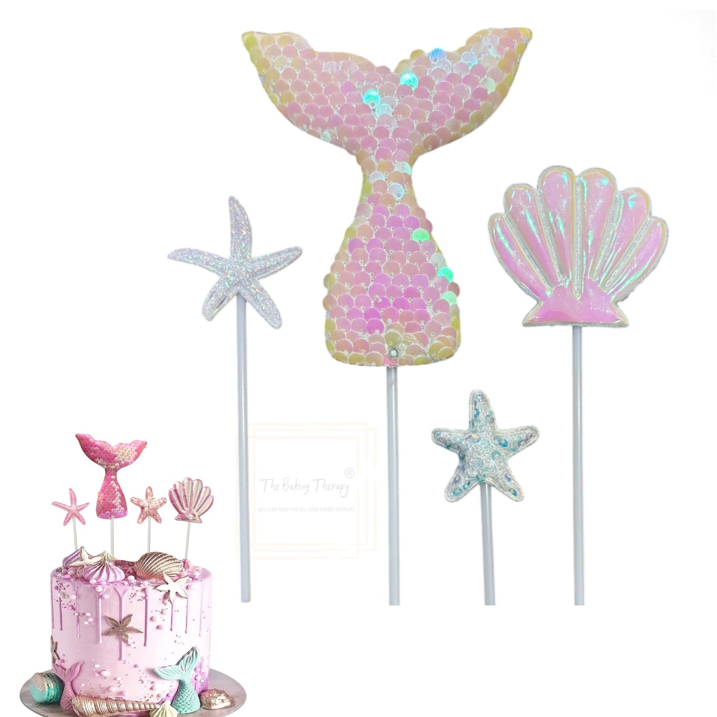Mermaid Theme Cake Topper For Cake Decoration #4 ( Pack Of 4 Pcs )
