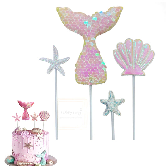 Mermaid Theme Cake Topper For Cake Decoration #4 ( Pack Of 4 Pcs )