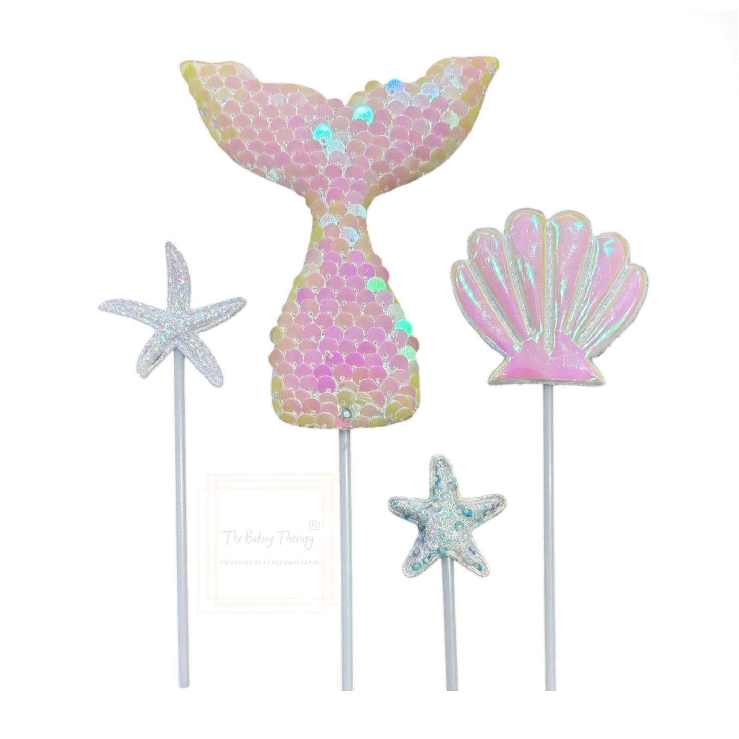 Mermaid Theme Cake Topper For Cake Decoration #4 ( Pack Of 4 Pcs )