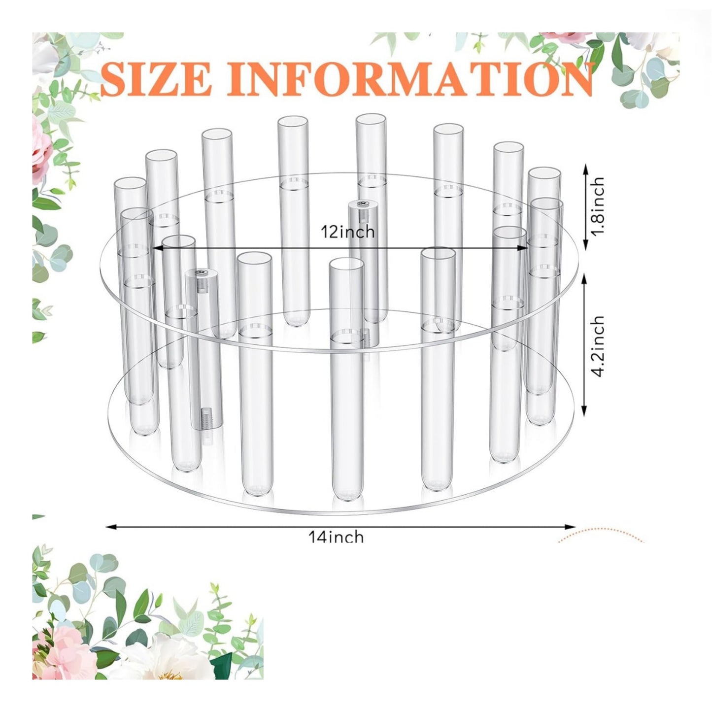 Acrylic Floral Crown Cake Stand With Tube Vase Acrylic Clear Cake Display Stand ( 12 Inch )