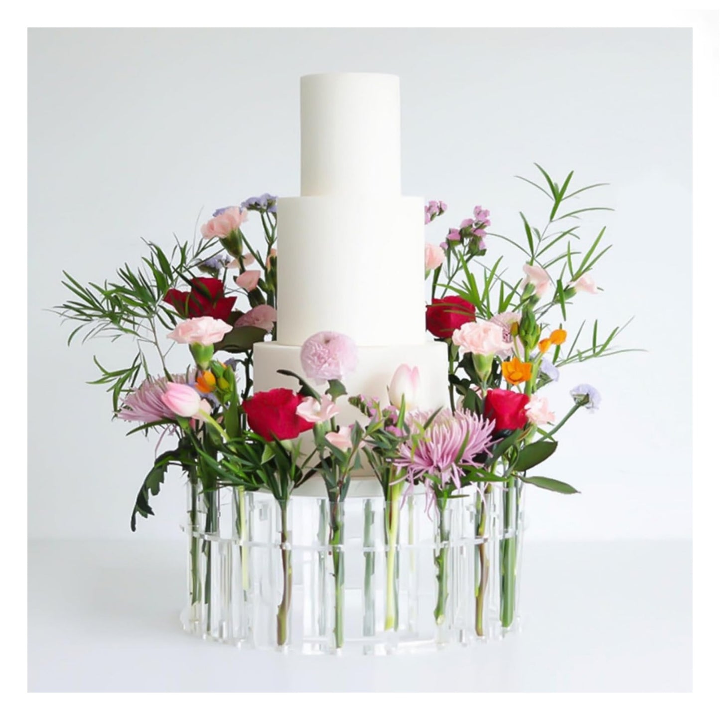 Acrylic Floral Crown Cake Stand With Tube Vase Acrylic Clear Cake Display Stand ( 12 Inch )