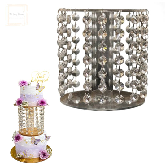 6 Inch Acrylic Round Spacer With White Crystal Diamond Jhumar Cake Stand/Spacer