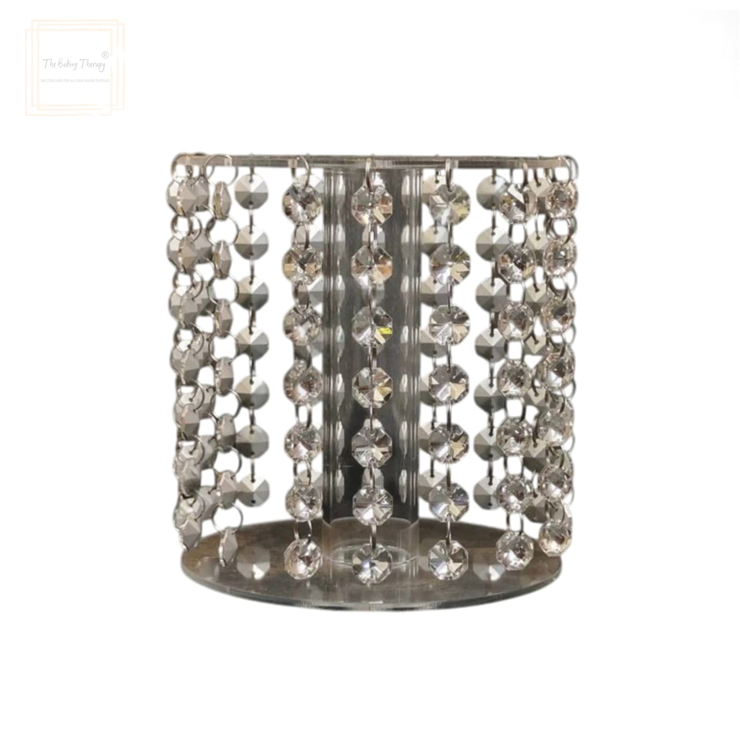 6 Inch Acrylic Round Spacer With White Crystal Diamond Jhumar Cake Stand/Spacer