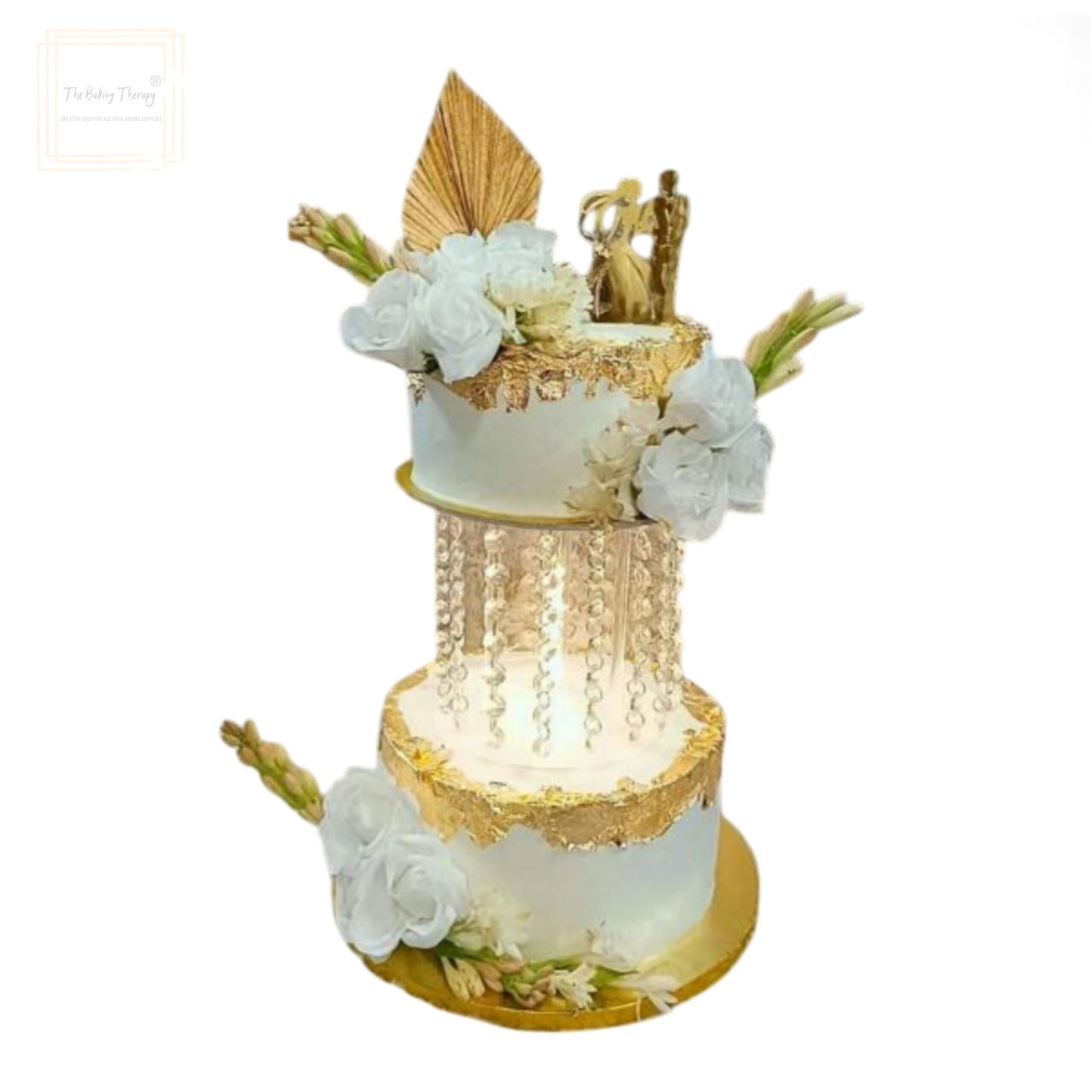 6 Inch Acrylic Round Spacer With White Crystal Diamond Jhumar Cake Stand/Spacer