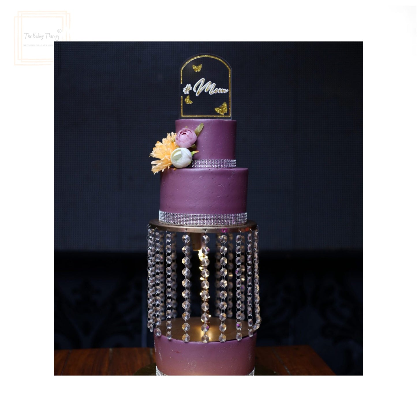 6 Inch Acrylic Round Spacer With White Crystal Diamond Jhumar Cake Stand/Spacer