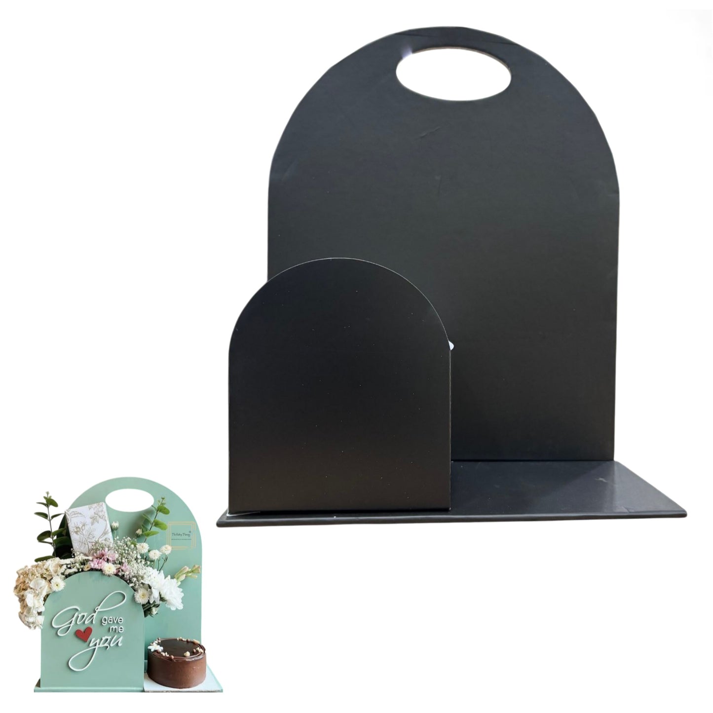 Black Foldable Cake And Flower Hamper
