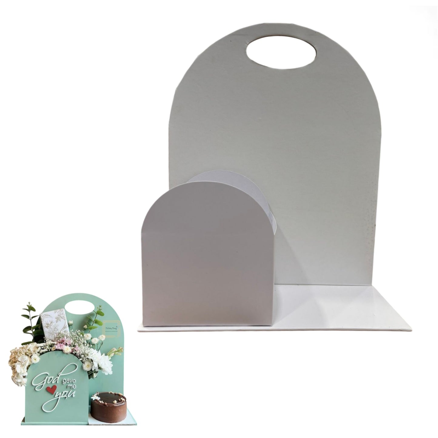 White Foldable Cake And Flower Hamper