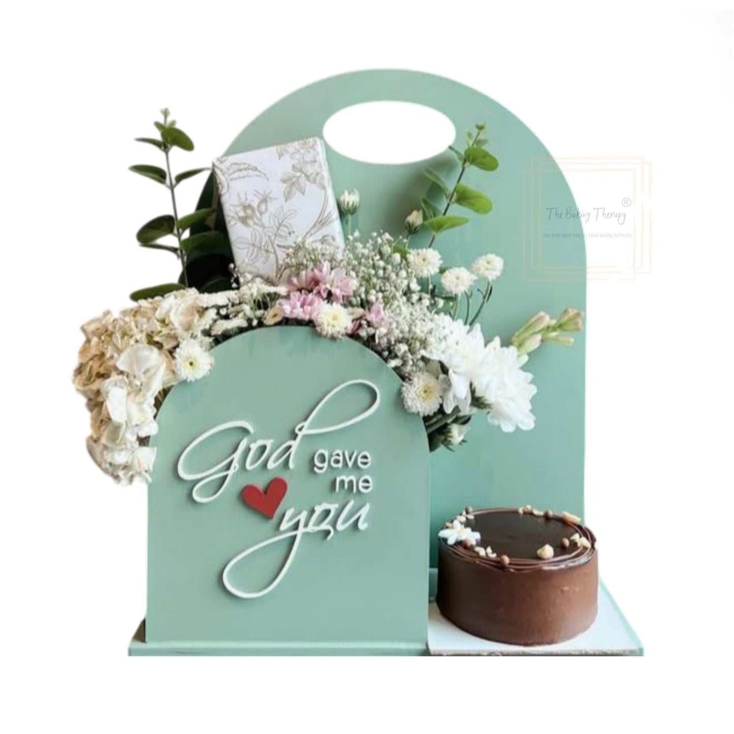 Red Foldable Cake And Flower Hamper