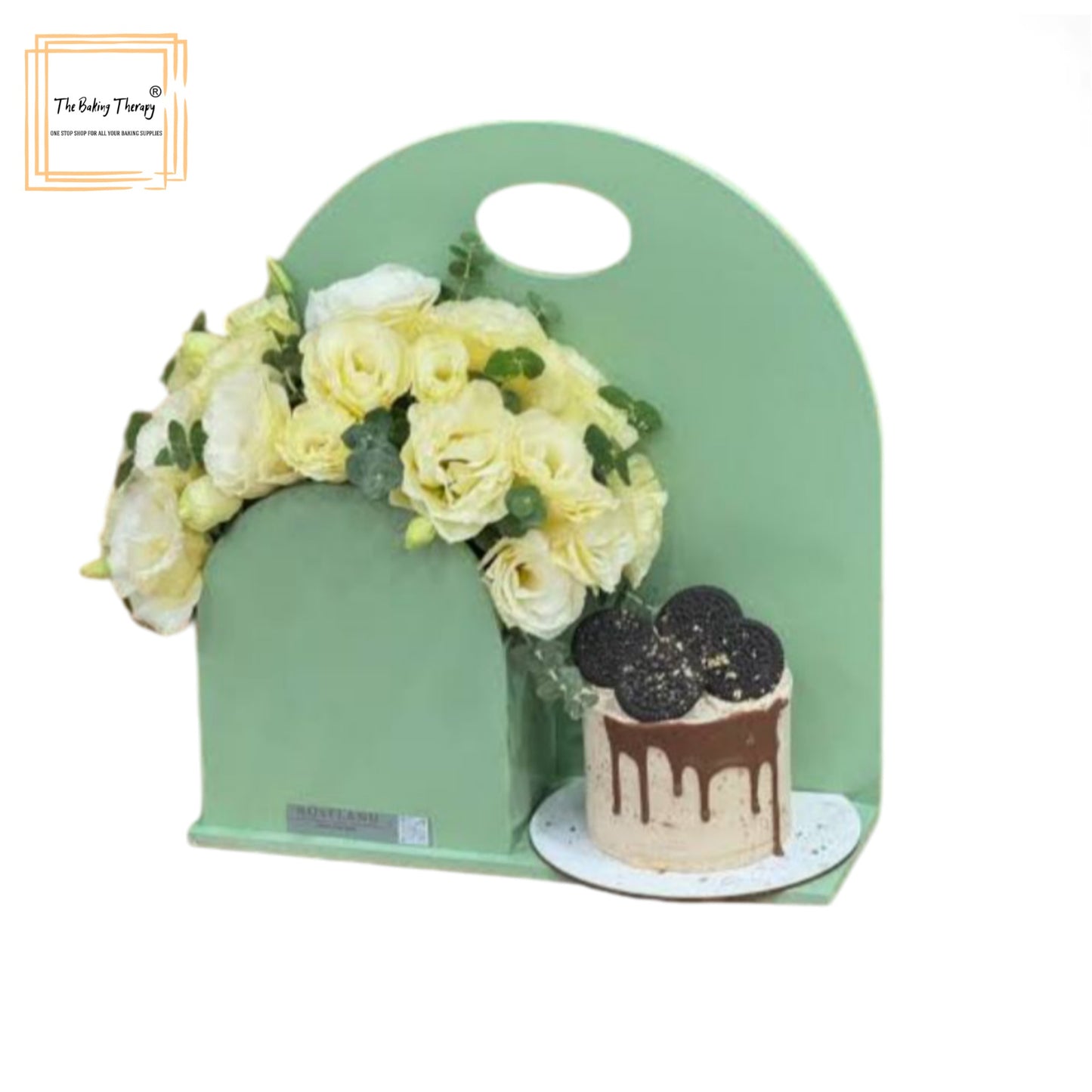 Red Foldable Cake And Flower Hamper