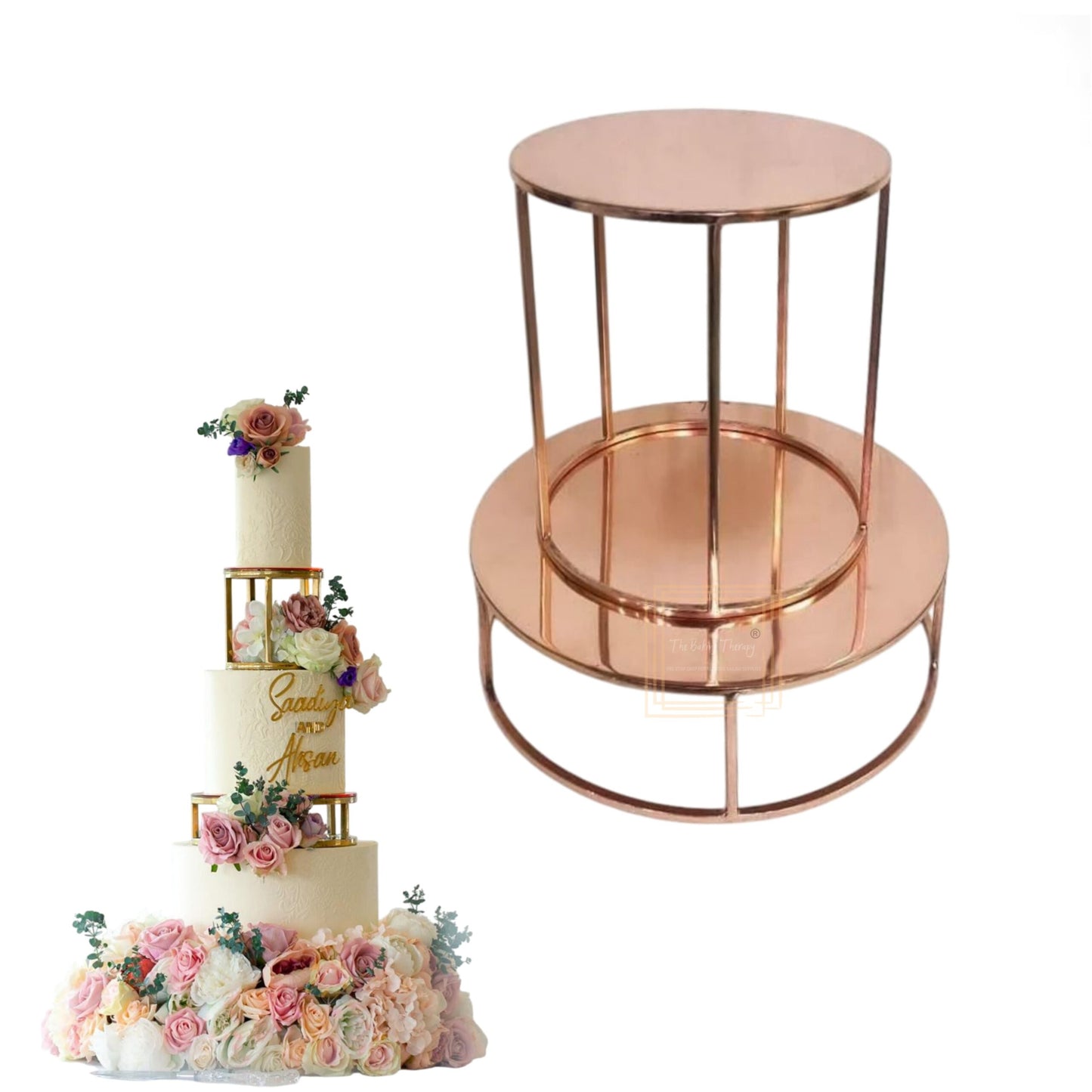 Rose Golden Round Cake Spacer Cage Design 2 Different Size (10 x 3),(7 x 8)