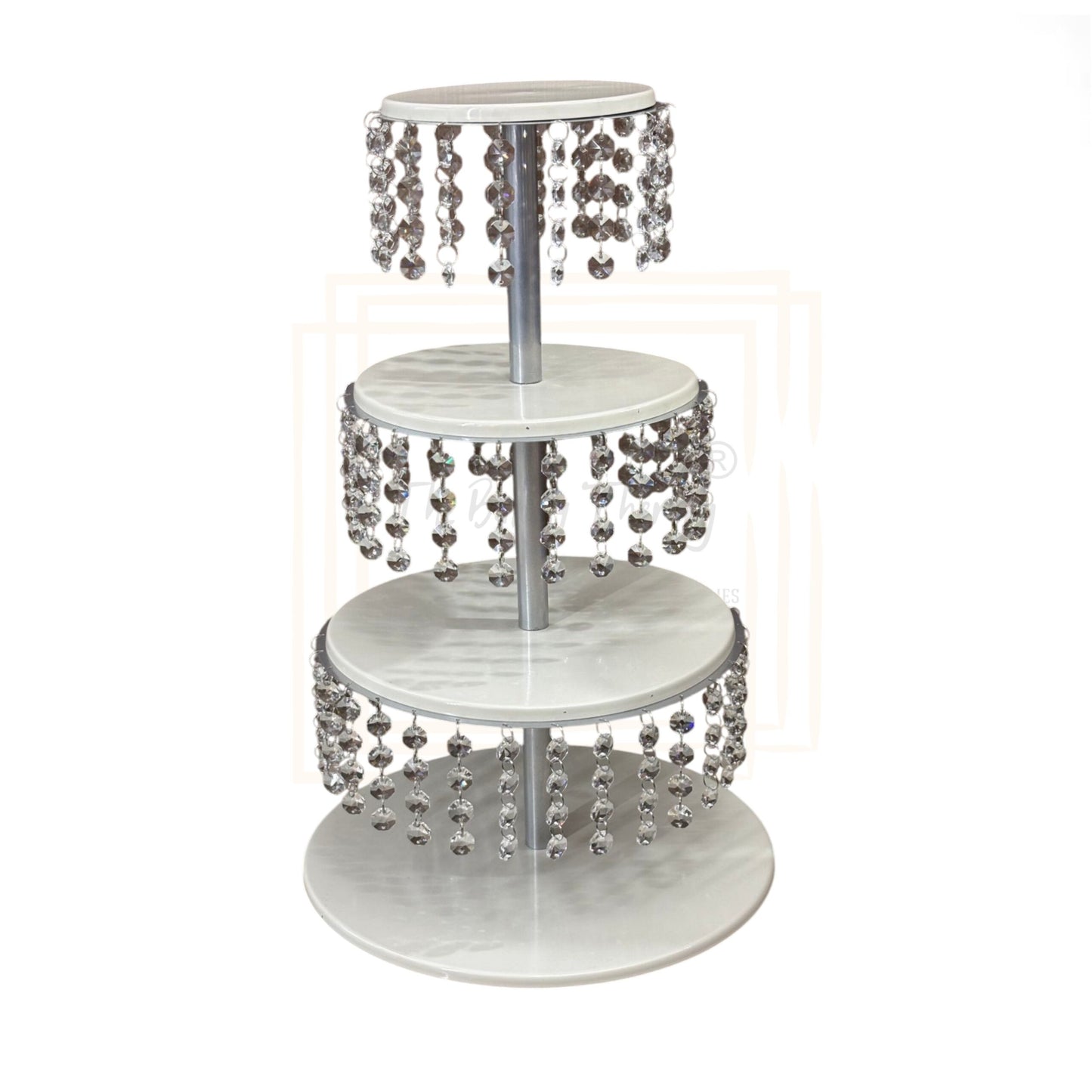 Metal 4 Tier Crystal Beads Cake And Cupcake Tower Stand.