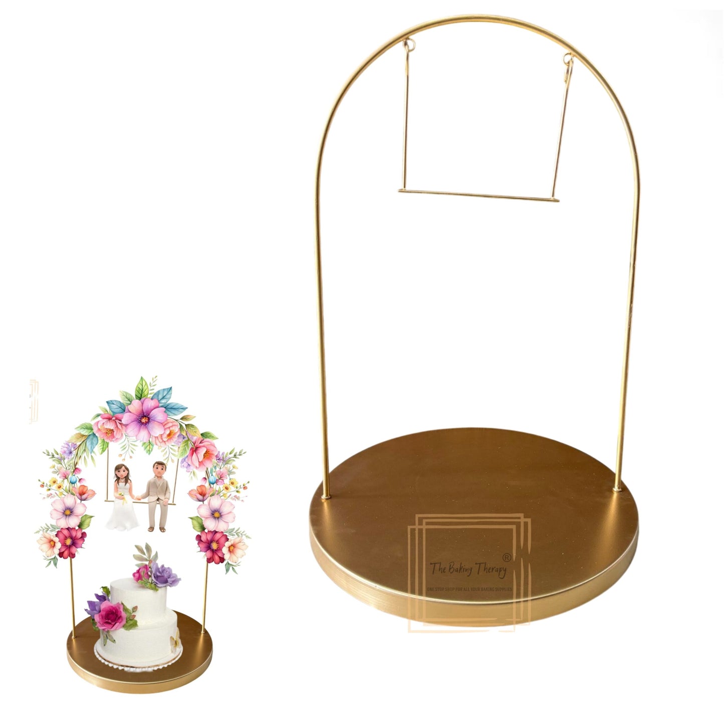 U Shape Arch With Hanging Swing Round Base Cake Stand