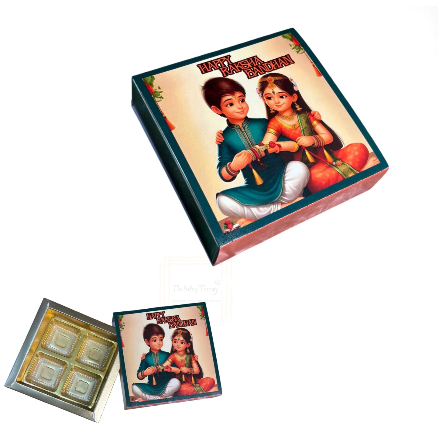 4 Cavity Raksha Bandhan Sliding Chocolate Box Without Cavity - Design - 03 ( 5 Pcs Pack)