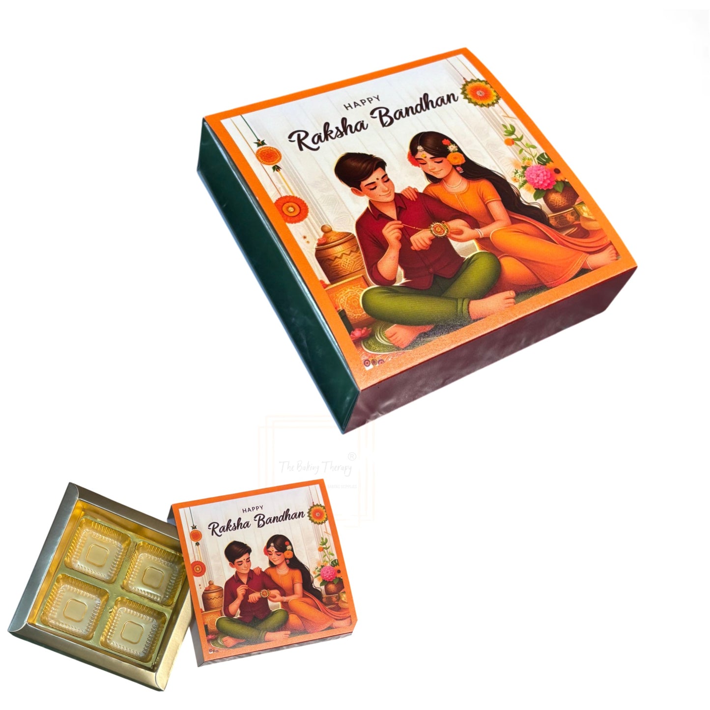 4 Cavity Raksha Bandhan Sliding Chocolate Box Without Cavity - Design - 07 ( 5 Pcs Pack)