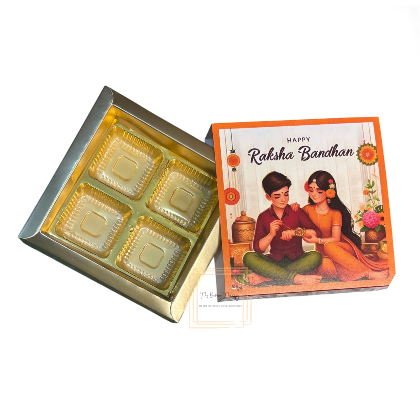 4 Cavity Raksha Bandhan Sliding Chocolate Box Without Cavity - Design - 07 ( 5 Pcs Pack)