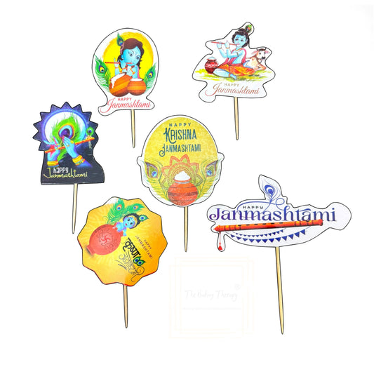 Krishna Janamashtami Theme Birthday Paper Cake Topper ( Design 3 )