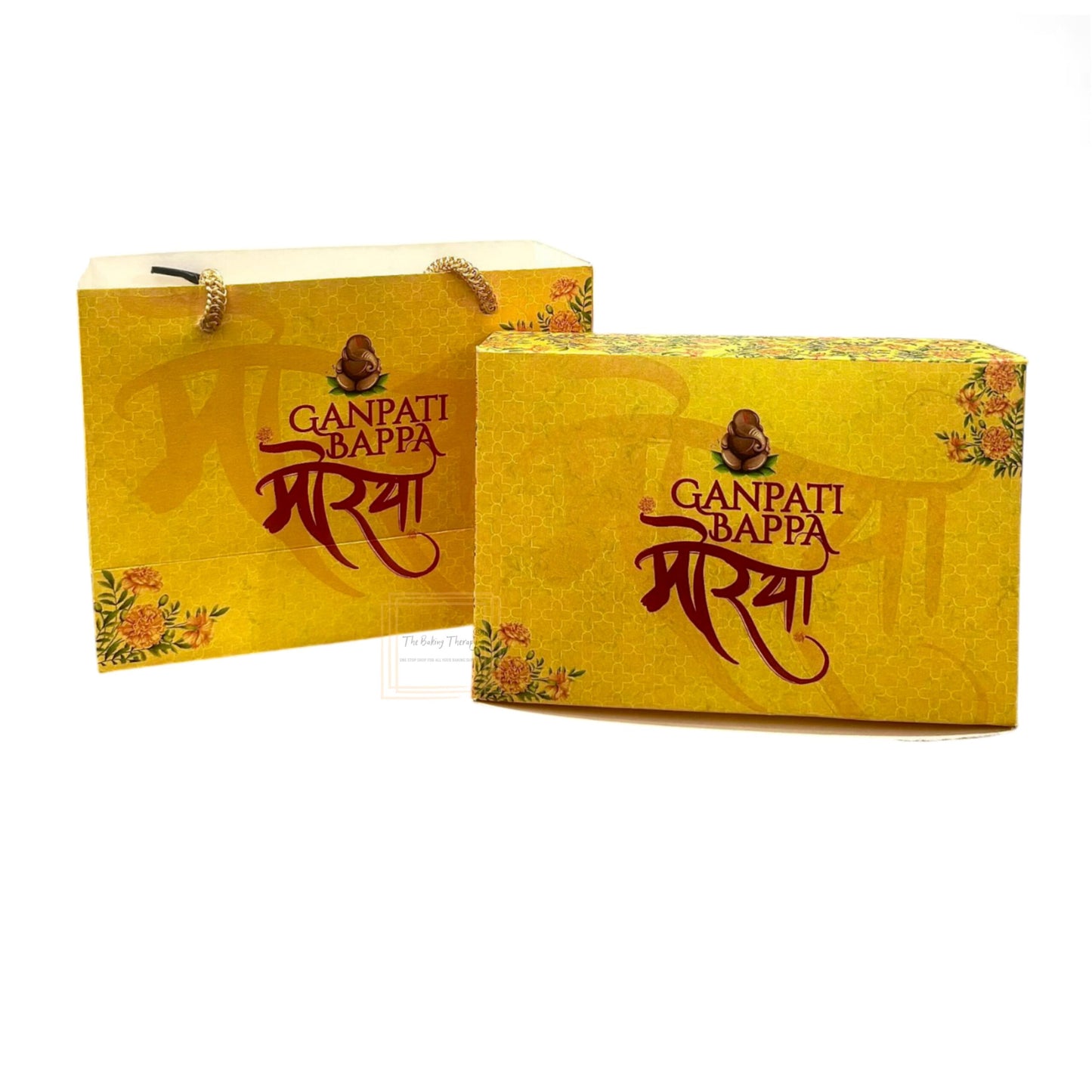 Ganesh Chaturthi Festival Special Mittai Sweets Packing Box And Bag Combo ( Design 3 )