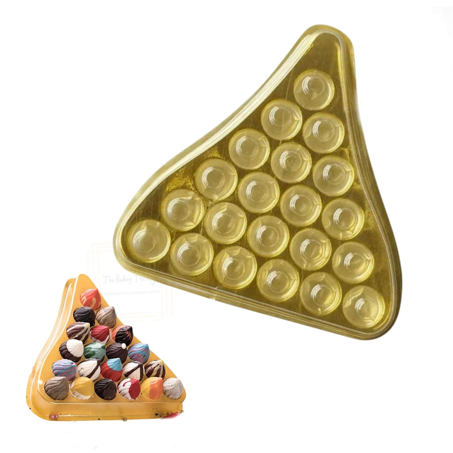 21 Cavity Plastic PVC Modak Shape Hamper Box Golden Tray With Clear Transparent Lid Triangle Shape Box