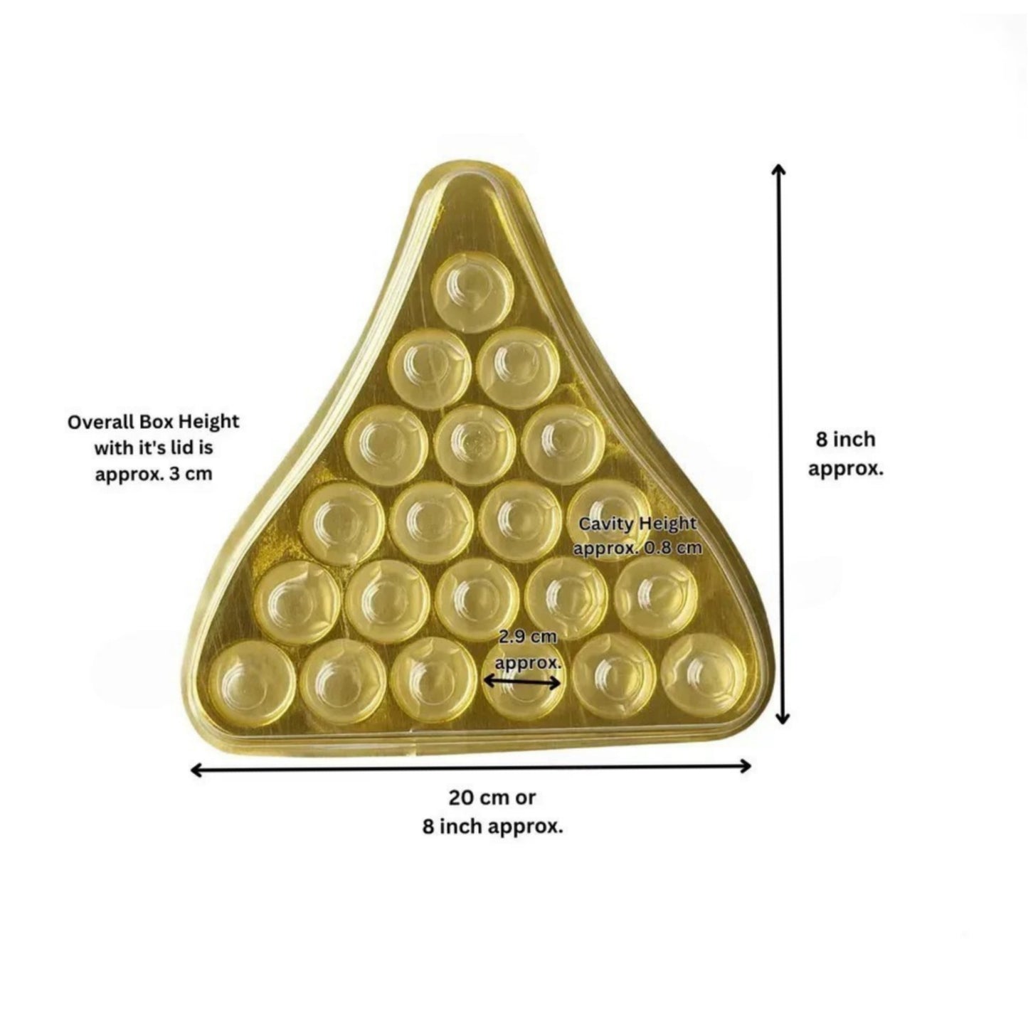 21 Cavity Plastic PVC Modak Shape Hamper Box Golden Tray With Clear Transparent Lid Triangle Shape Box
