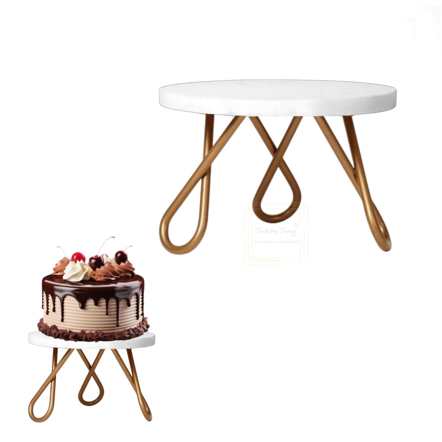 White Top Golden Knot Round Metal Cake Stand ( 8 Inch )