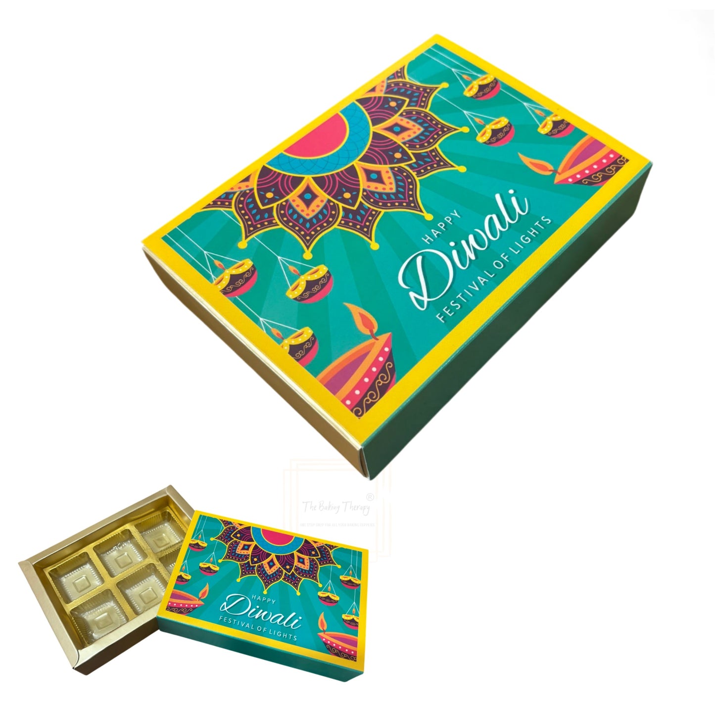 6 Cavity Diwali Sliding Chocolate Box Without Cavity - Design 02 ( 5 Pcs Pack )