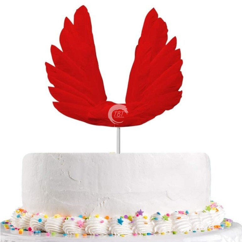 Red Angel Wing Feather Cake Topper