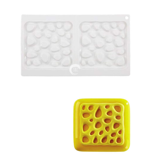 3D 2 Cavity Square Stone Garnishing Shape Cake Mold