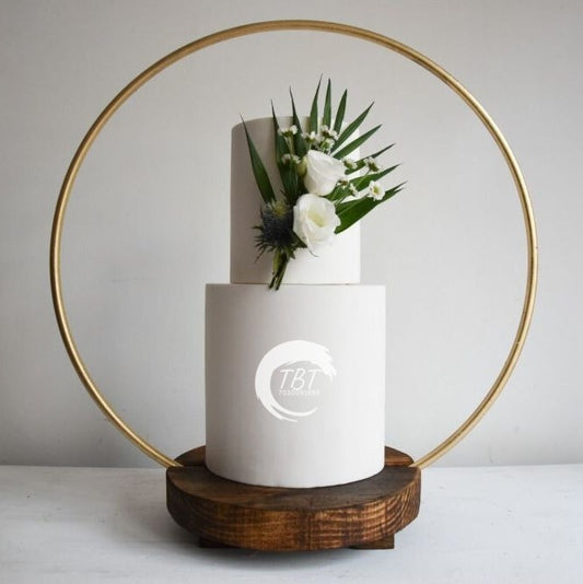 Hoop Cake Stand With Round Wooden Base 16 inch