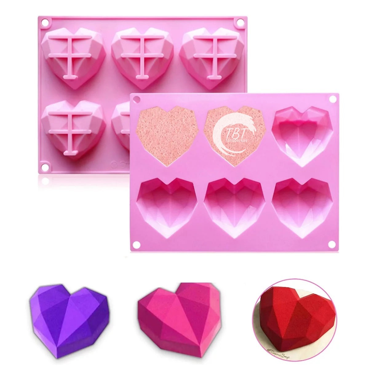 6 Cavity Heart Shape 3D Silicone Mold