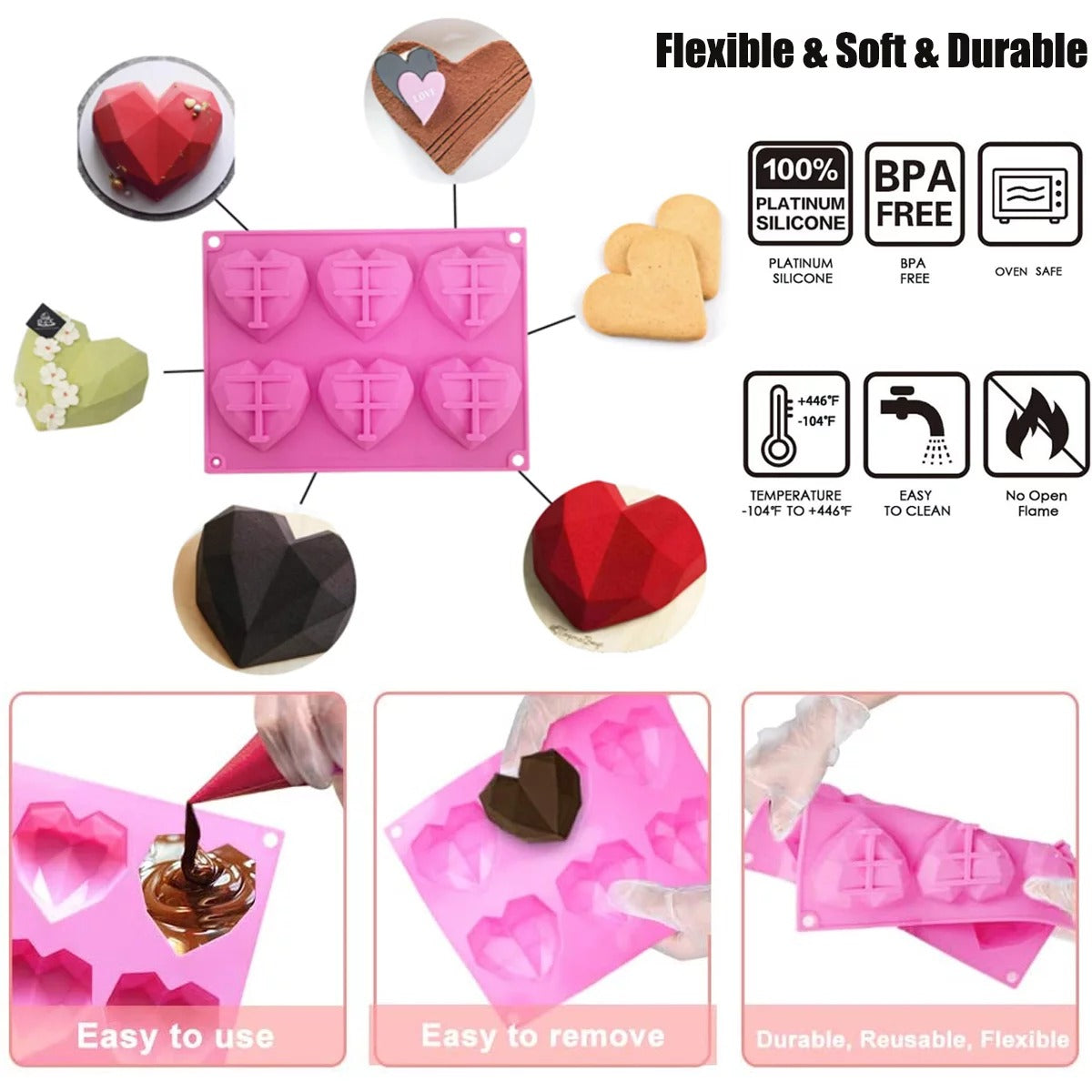 6 Cavity Heart Shape 3D Silicone Mold