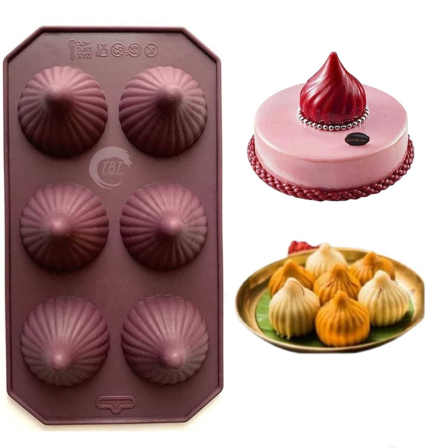 6 Cavity Silicone Modak Shape Chocolate Mold