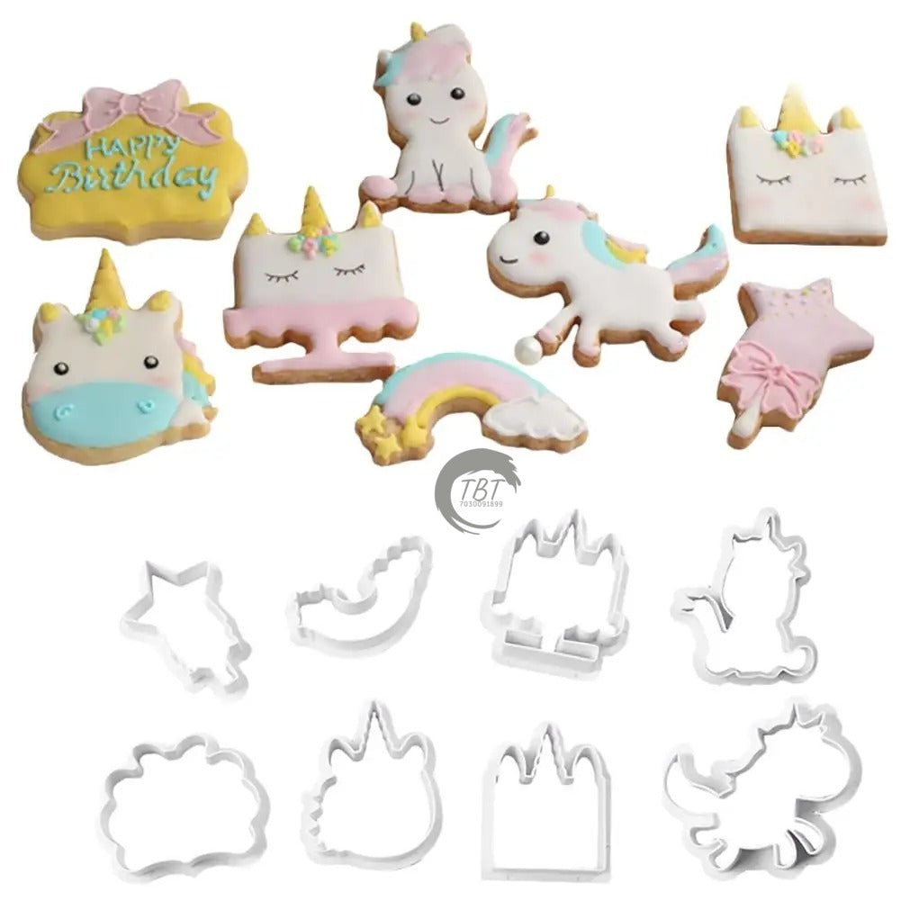 8 Pcs Multiple Unicorns Fondant And Cookie Cutter
