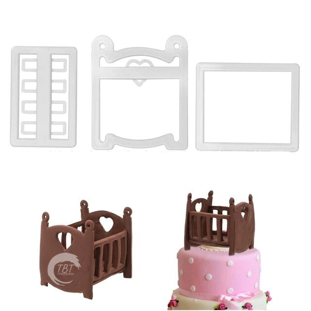 3 Pcs Baby Cot Fondant Cutter Set